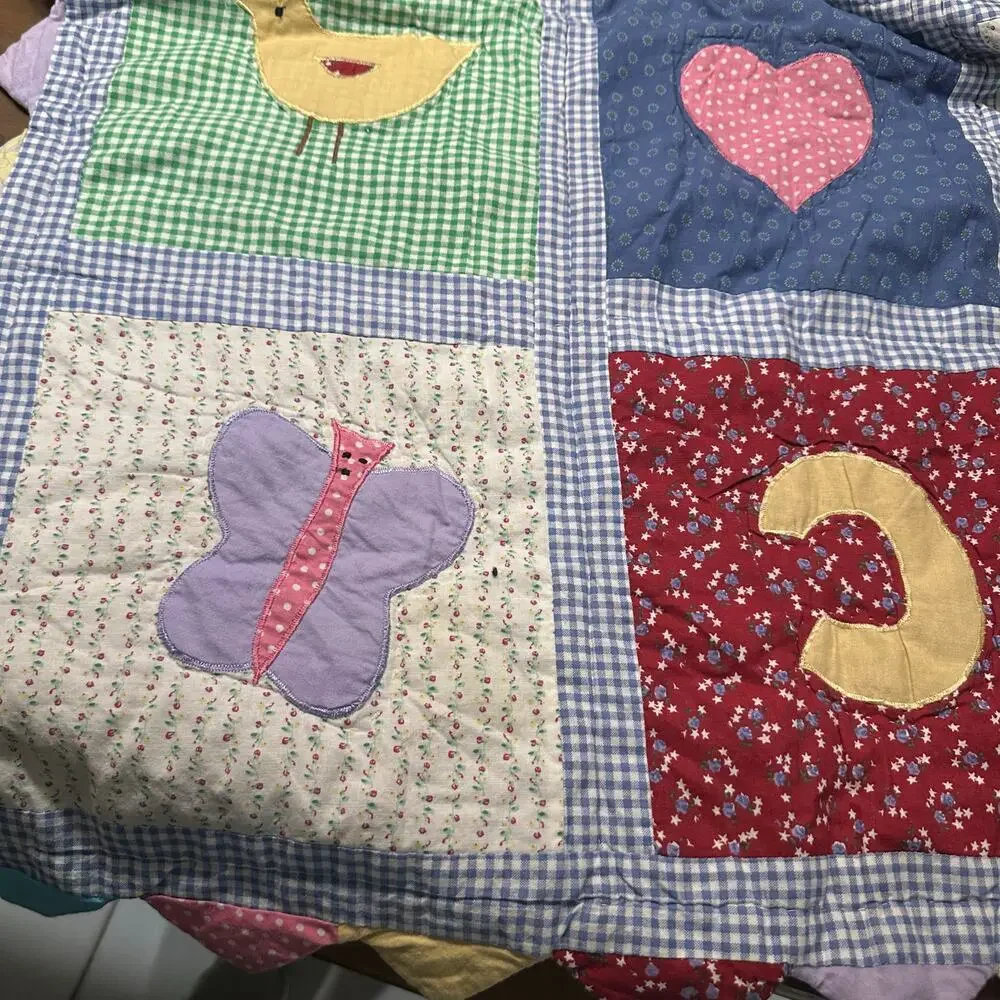 Vintage Handmade ABC Baby Quilt Crib Throw Applique Cottagecore Nursery